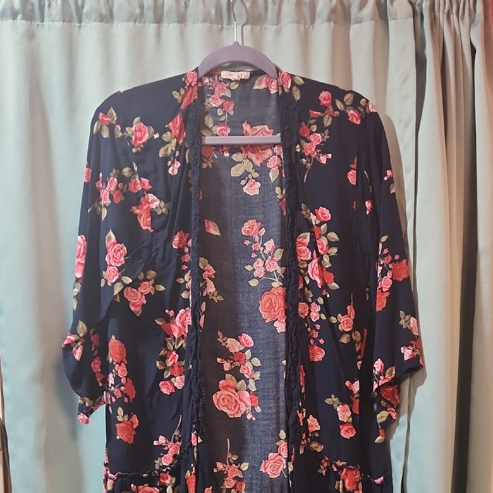Maurices Navy Floral Kimono